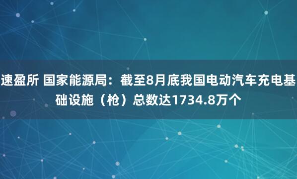 速盈所 国家能源局：截至8月底我国电动汽车充电基础设施（枪）总数达1734.8万个